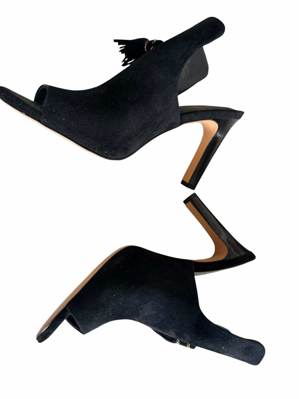 Karl Lagerfeld Black Suede Tassel Mules
